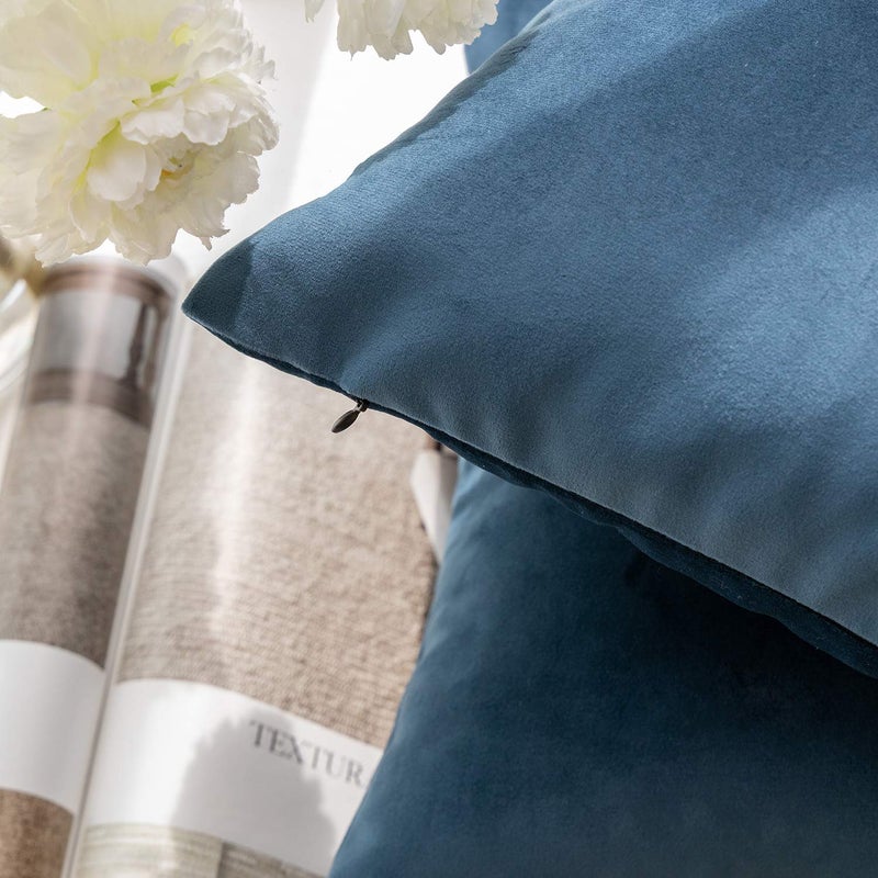 Phantoscope Pack of 2 Velvet Decorative Throw Decorative Pillow Cover Soft Solid Square Cushion Case for Couch Dark Blue 12 x 20 inches 30 x 50 cm - Image 2